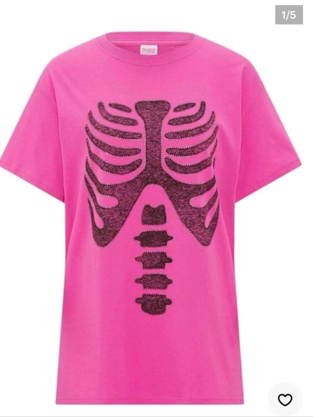 ☠️💕PINK Victoria's Secret Halloween Rhinestone Cotton T Shirt Pink Skeleton NWT